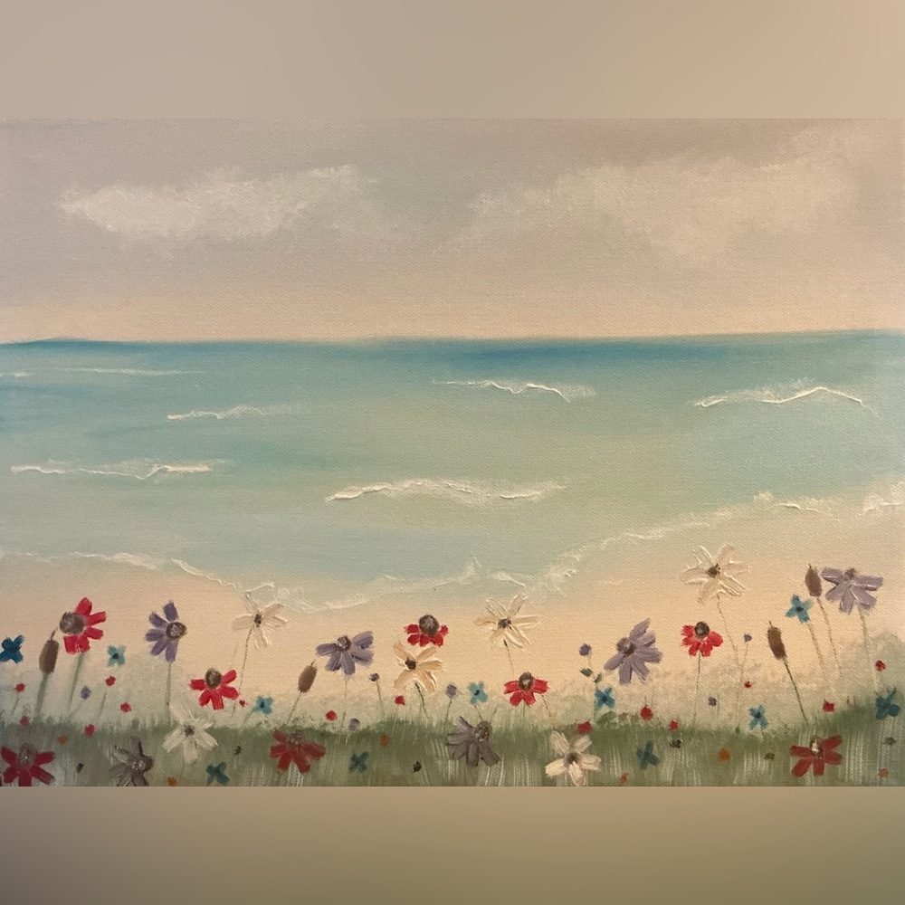 Serene Seaside Floral Canvas Art Painting